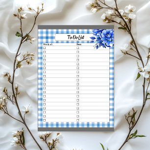 Blue Floral Gingham_ To Do List Notepad