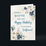 Blue Floral Girlfriend Birthday Card<br><div class="desc">A beautiful card for your girlfriend on her birthday with elegant navy blue and cream watercolor flowers.</div>