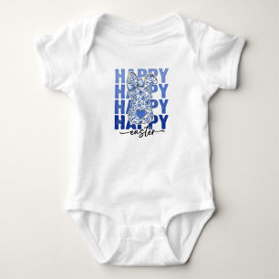 Blue Floral Glitter Easter Bunny Coquette Baby Bodysuit