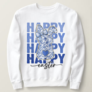 Blue Floral Glitter Easter Bunny Coquette Sweatshirt