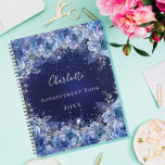 Blue floral glitter name 2025 planner<br><div class="desc">A midnight blue background with faux glitter dust and blue florals.  The blue color is uneven. The name is written with a modern hand lettered style script.  Personalize and add your name,  title and year.</div>