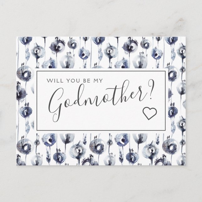 Blue Floral Godmother Proposal Card (Front)