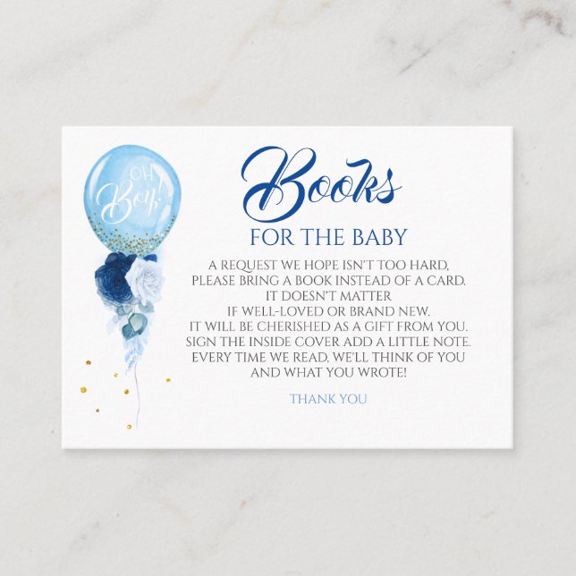 Blue Floral Gold Baby Shower Books For Baby Business Card (Front)