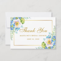 Blue Floral Gold Bridal Shower Thank You G