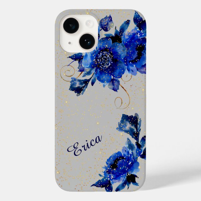 Blue Floral Gold Confetti Case-Mate iPhone Case (Back)