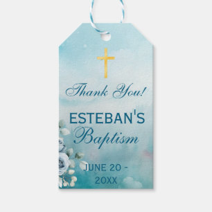 Blue Floral Gold Cross Gift Tags