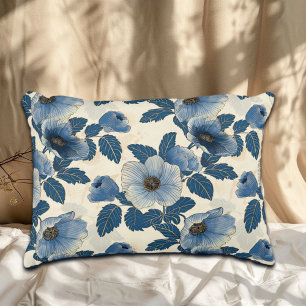 Blue Floral Gold Glitter Japanese Ukiyo-e Decorative Cushion