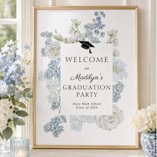 Blue Floral Graduation Party Welcome Sign
