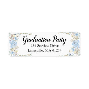 Blue Floral Graduation Return Address Labels