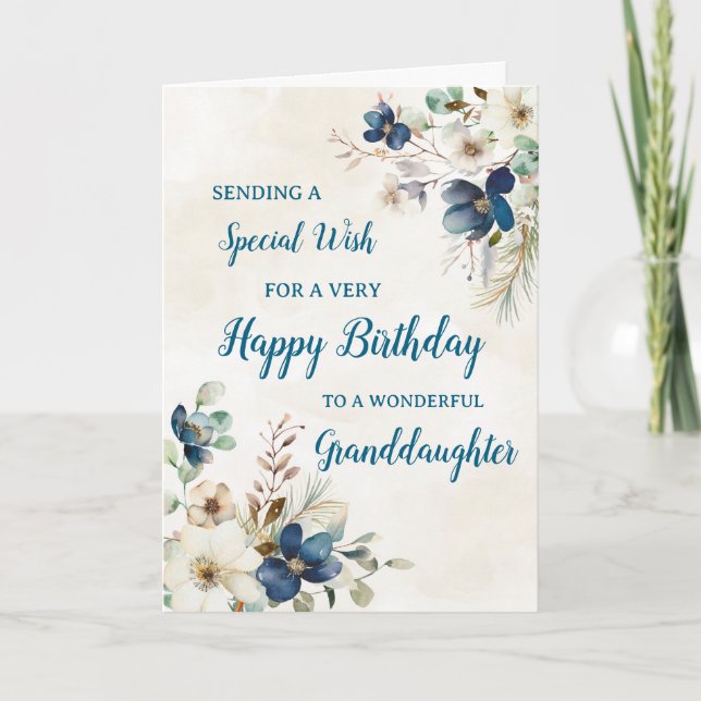 Blue Floral Granddaughter Birthday Card (Front)
