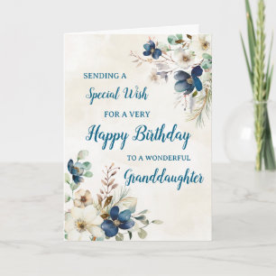 Blue Floral Granddaughter Birthday Card