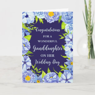 Blue Floral Granddaughter Wedding Congratulations Card