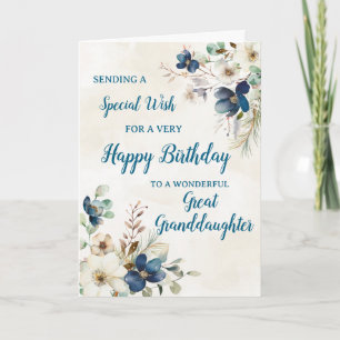 Blue Floral Great Granddaughter Birthday Card