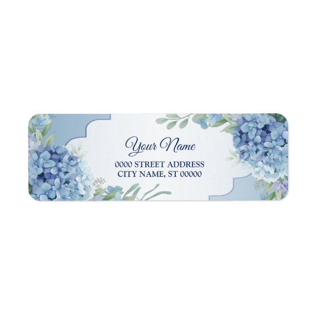 Blue Floral Green Leaves Wedding Return Address (Front)