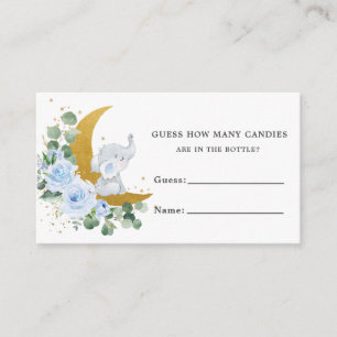 Blue Floral Greenery Elephant Guess Candies Game   Enclosure Card