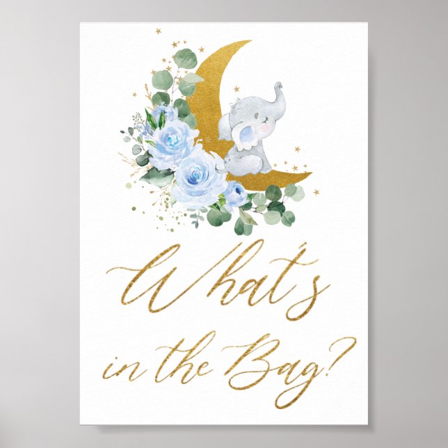 Blue Floral Greenery Elephant What's in the Bag  Poster (Front)