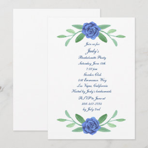 Blue Floral Greenery Foliage Bachelorette Party Invitation