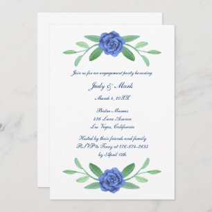 Blue Floral Greenery Foliage Engagement Party Invitation