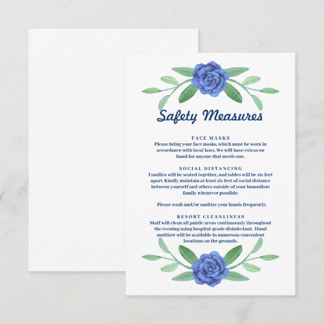 Blue Floral Greenery Foliage Safety Measures Card (Front/Back)