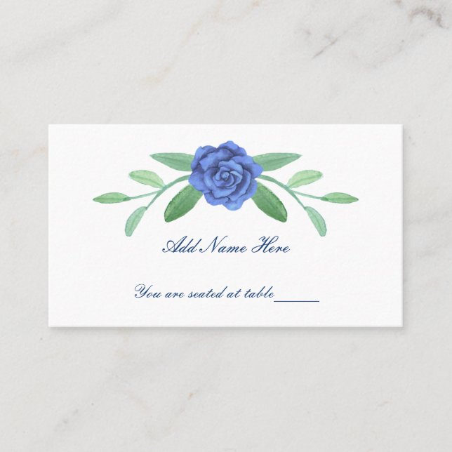 Blue Floral Greenery Foliage Table Place Card (Front)