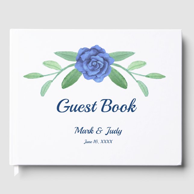 Blue Floral Greenery Foliage Wedding Guestbook (Front)