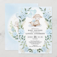 Blue Floral Greenery Little Lamb Baby Sheep Shower