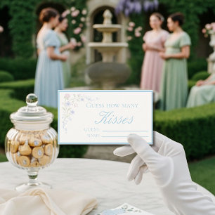  Blue  Floral  "Guess How Many Kisses" Bridal Game Enclosure Card