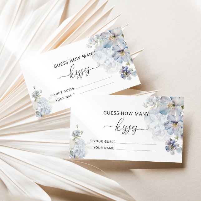 Blue floral guess how many kisses bridal game enclosure card (Creator Uploaded)