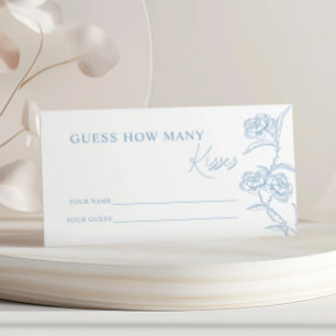 Blue Floral Guess How Many Kisses Bridal Shower Enclosure Card