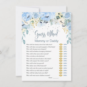 Blue Floral Guess Who Baby Shower Games Invitation