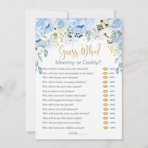 Blue Floral Guess Who Baby Shower Games  Invitation