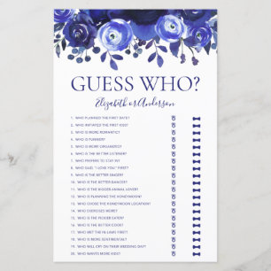 Blue Floral Guess Who Bridal Shower Game