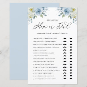 Blue Floral Guess Who Mum or Dad Baby Shower Game