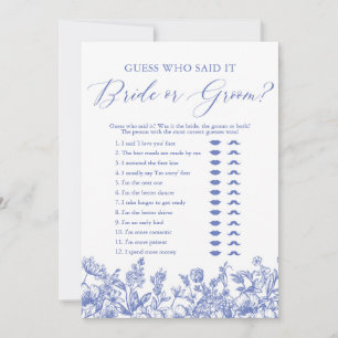 Blue Floral Guess Who Said It Bride or Groom Game Invitation