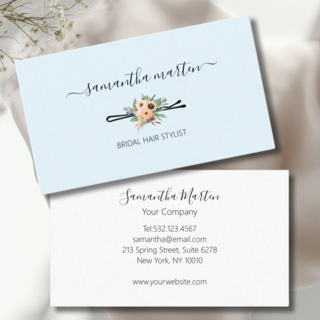 Blue Floral Hair Stylist Business Card (Floral Hair Stylist Business Card)
