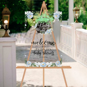 Blue Floral Halloween Baby Shower Welcome Sign