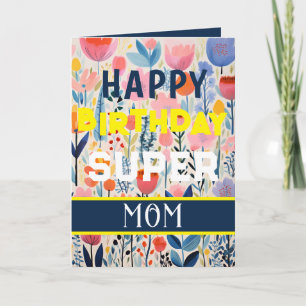Blue Floral Happy Birthday Card