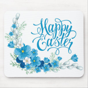 Blue floral Happy Easter mouse pad