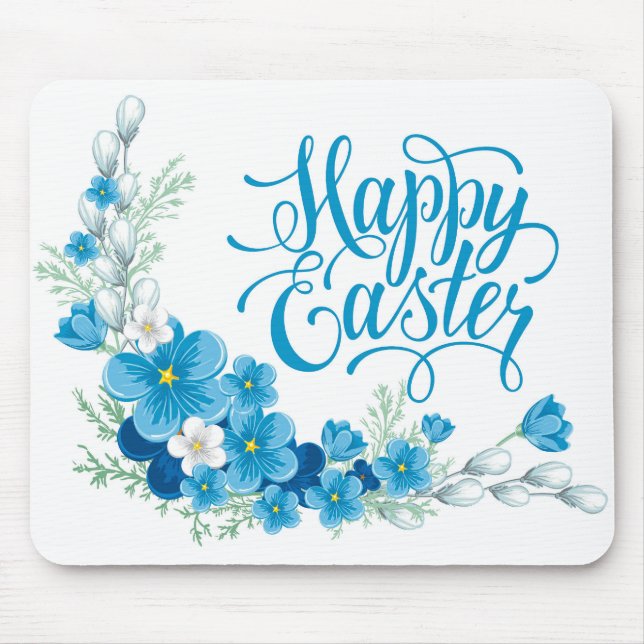 Blue floral Happy Easter mouse pad (Front)