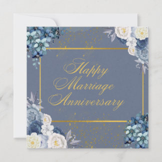  Blue Floral Happy Marriage Anniversary Card