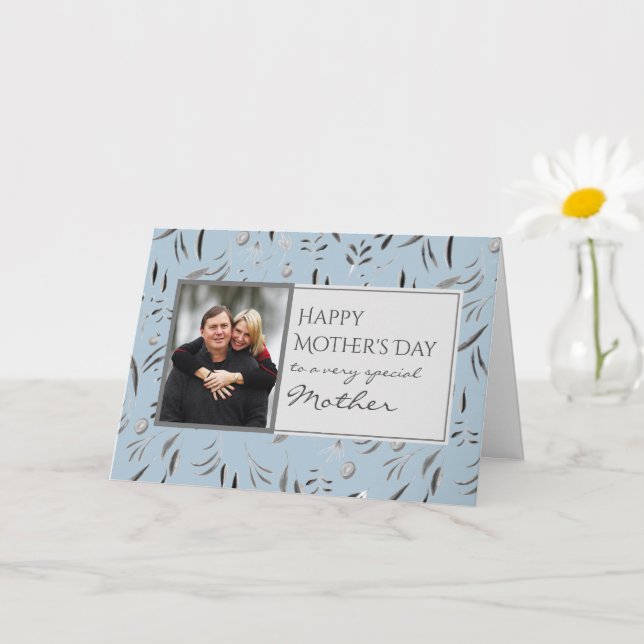 Blue Floral Happy Mother's Day MOTHER Photo Card (Small Plant)