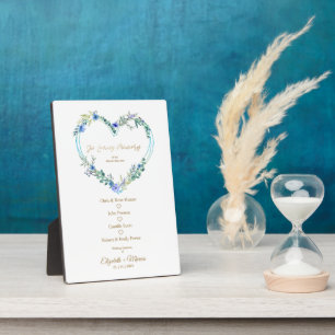 Blue Floral Heart In Loving Memory Wedding Plaque