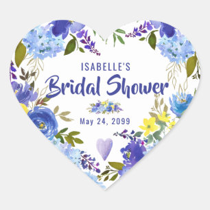 Blue Floral & Heart Personalised Bridal Shower Sticker