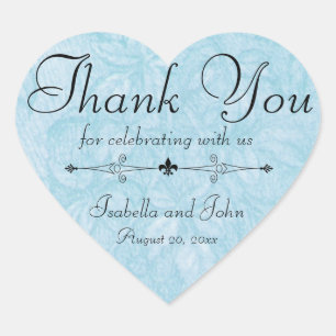 Blue Floral Heart-Shaped Summer Wedding Sticker
