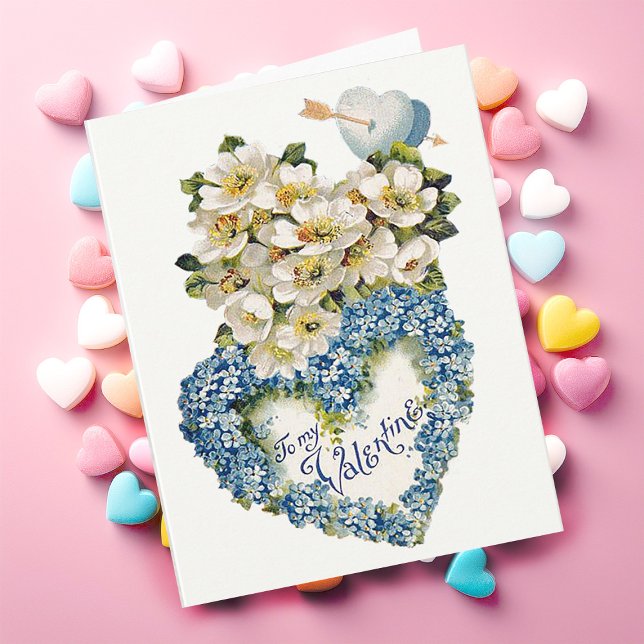 Blue floral heart Vintage Valentines Day Card (Creator Uploaded)