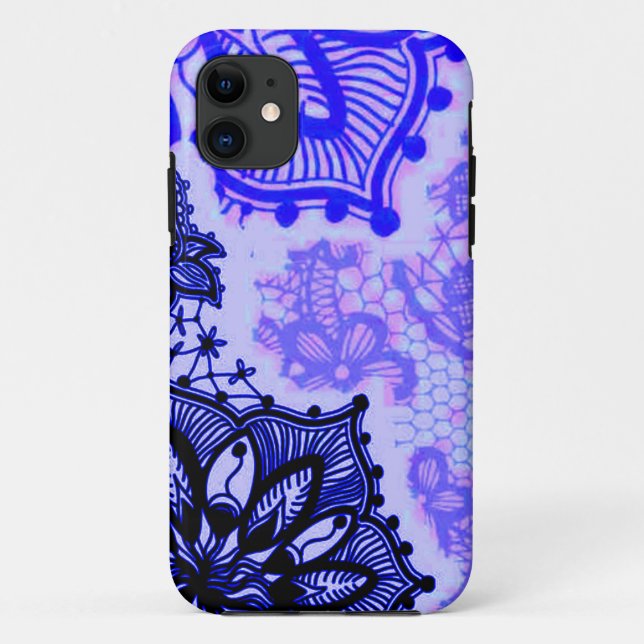 Blue Floral Henna Lace Artistic Unique Case-Mate iPhone Case (Back)