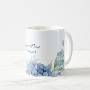 Blue Floral Herbal Dusty Vintage Wedding Party Coffee Mug