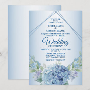 Blue Floral Herbal Fram Dusty Vintage Wedding Invitation