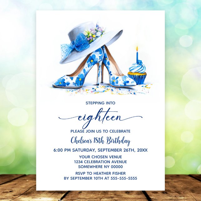 Blue Floral High Heel Shoes 18th Birthday Party Invitation (Creator Uploaded)