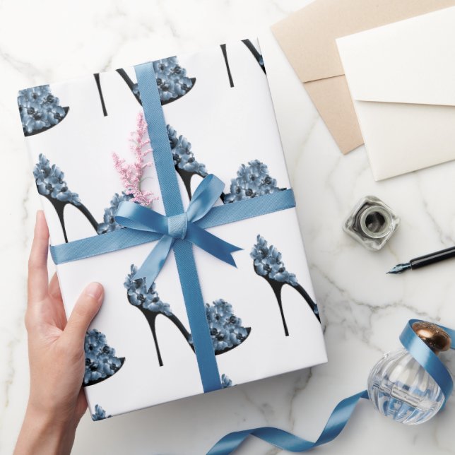 Blue Floral High Heel Shoes  Wrapping Paper (Gifting)